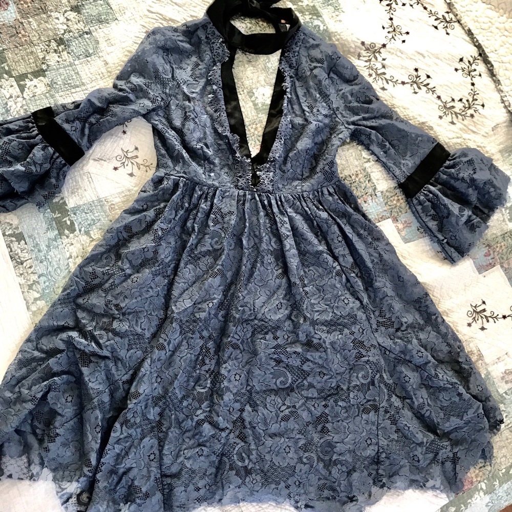Free People Blue Lace Mini Dress